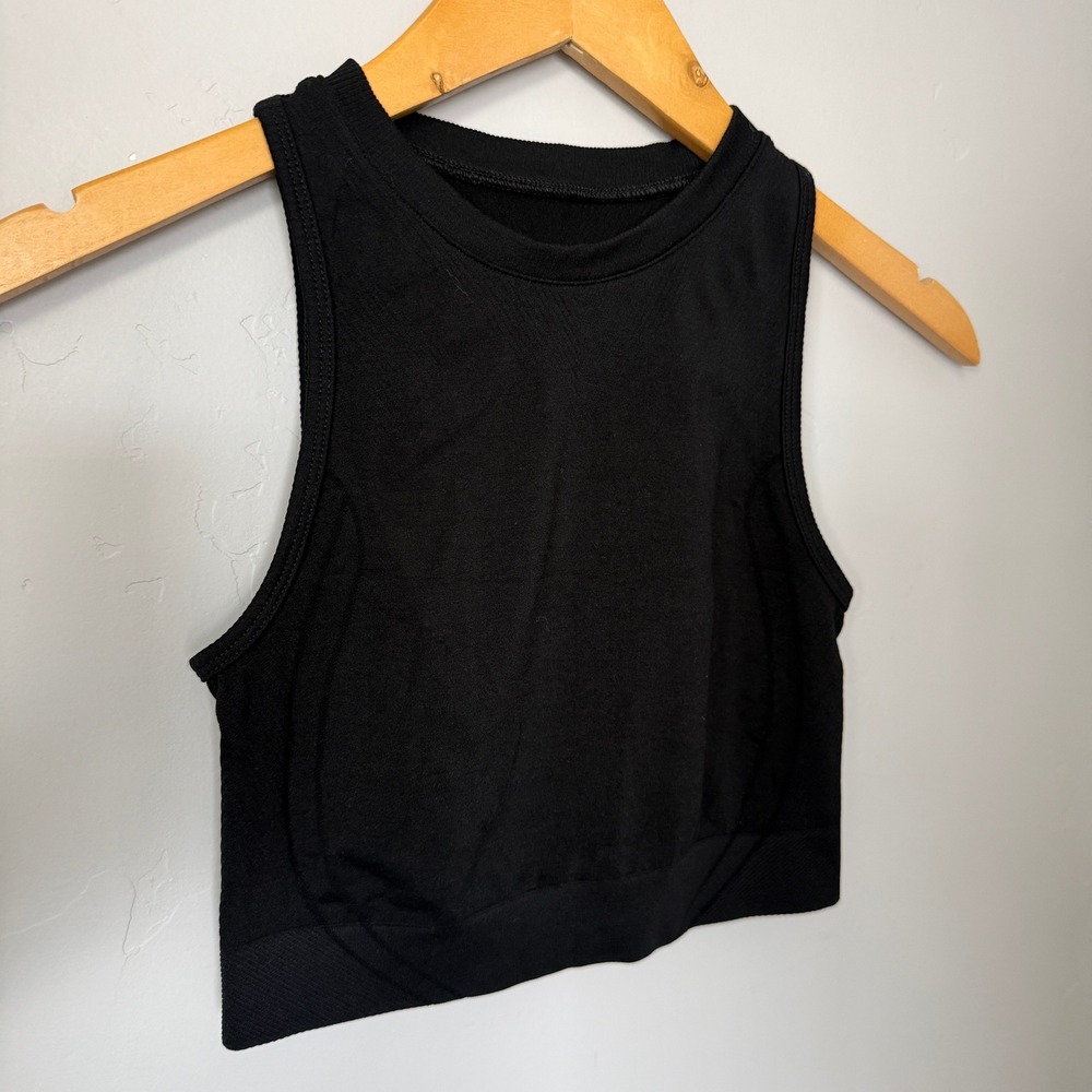 Alphalete Womens Black High Neck Seamless Ribbed Athletic Crop Top Size Small - Picture 2 of 9